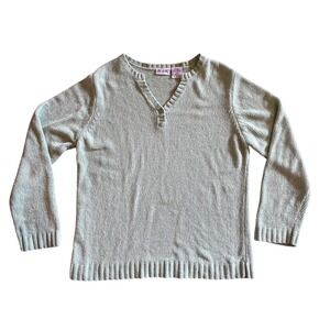 Blair Womens Light Green Ribbed V Neck Henley Sweater Long Sleeve Size L Y2K